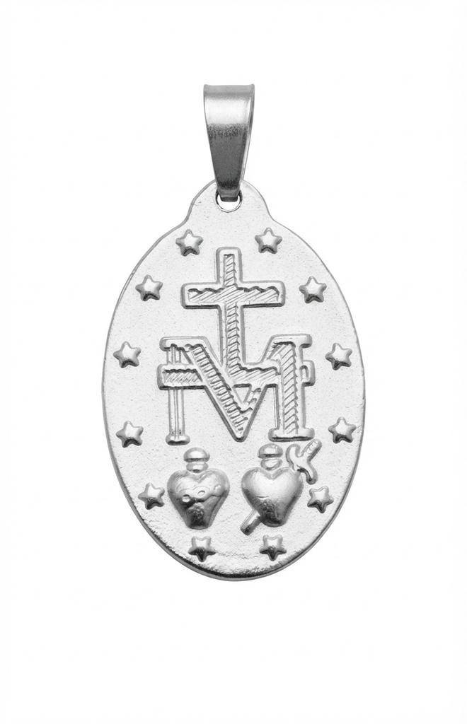 Medalla Virgen Milagrosa Acero Plateada 3D 30mm